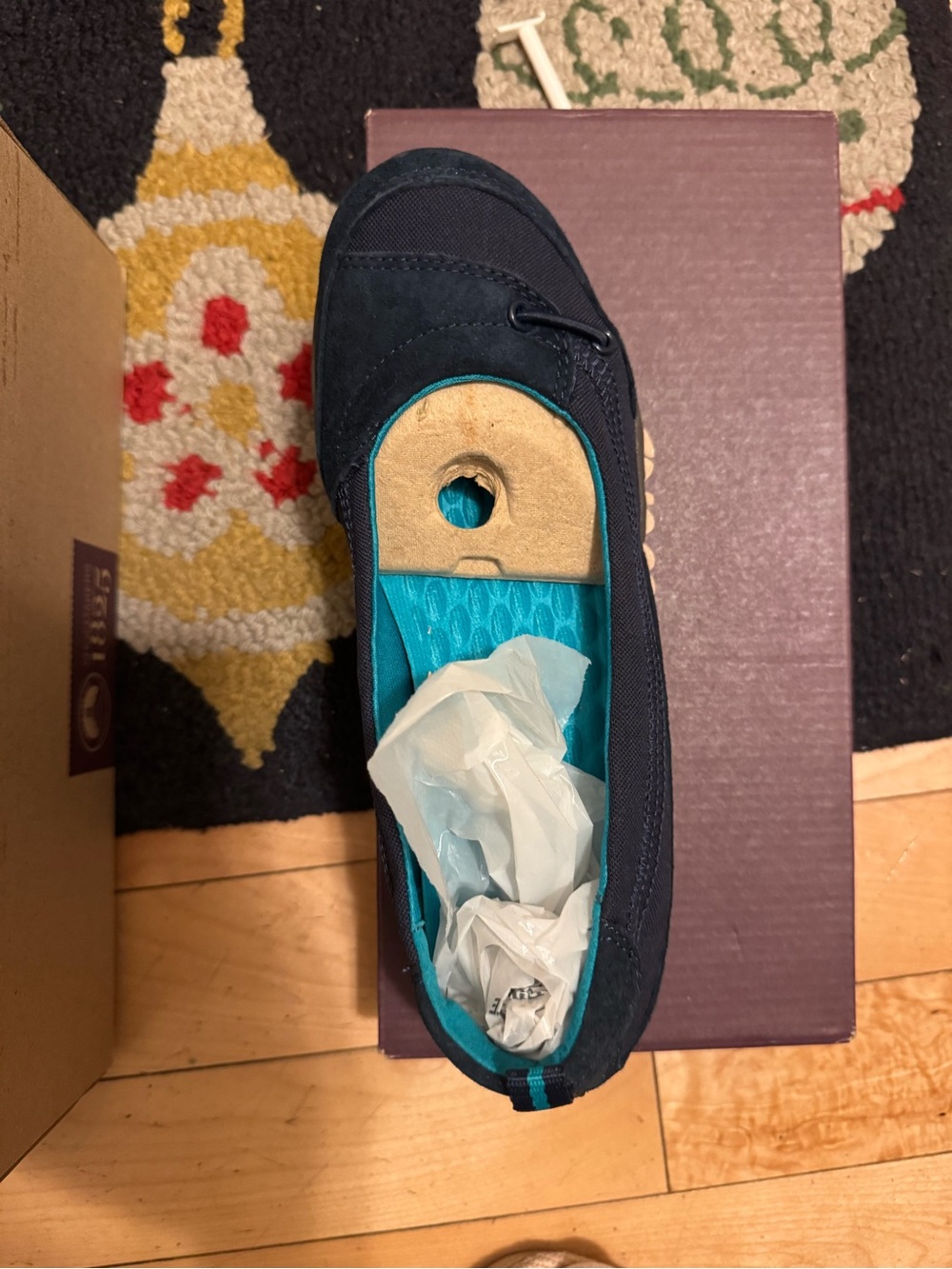 Clarks Navy Slip-On Loafer with Teal Interior